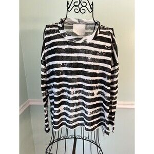 Blanque Womens Black Striped Oversized Long Sleeve Pull Over Guazy Shirt Sz 1
